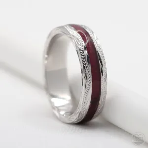 Silver Hawaiian Jewelry Ring With Koa Wood Inlay (6mm Width)