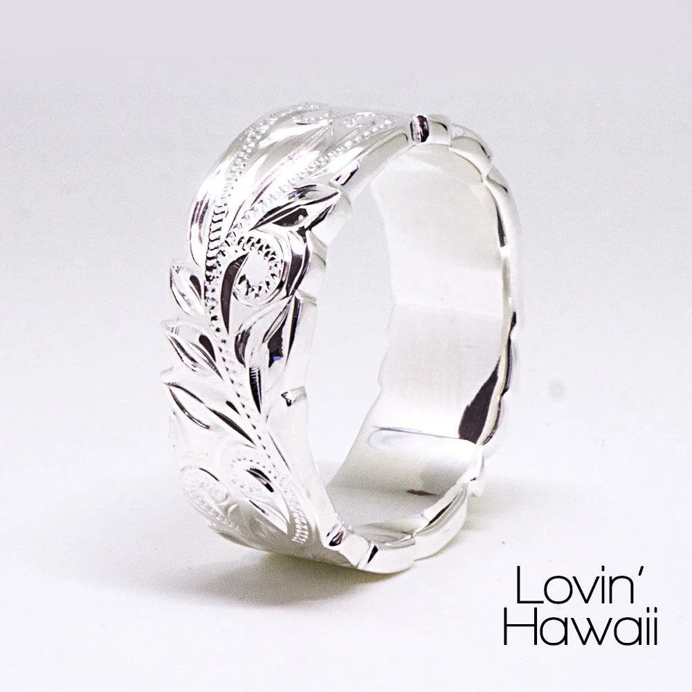 Silver Hawaiian Ring, Hand Engraved Design Rings From Hawaii (6mm Width, Flat Style)