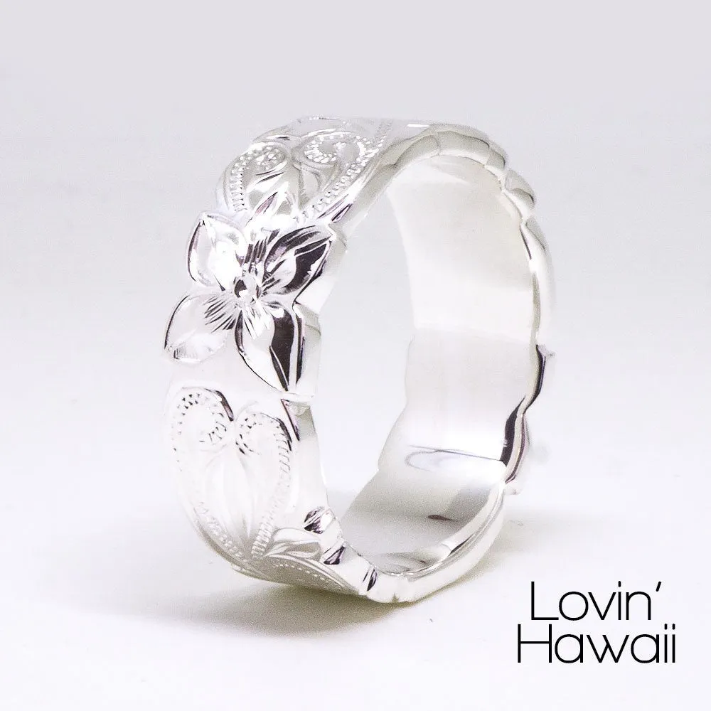 Silver Hawaiian Ring, Hand Engraved Design Rings From Hawaii (6mm Width, Flat Style)