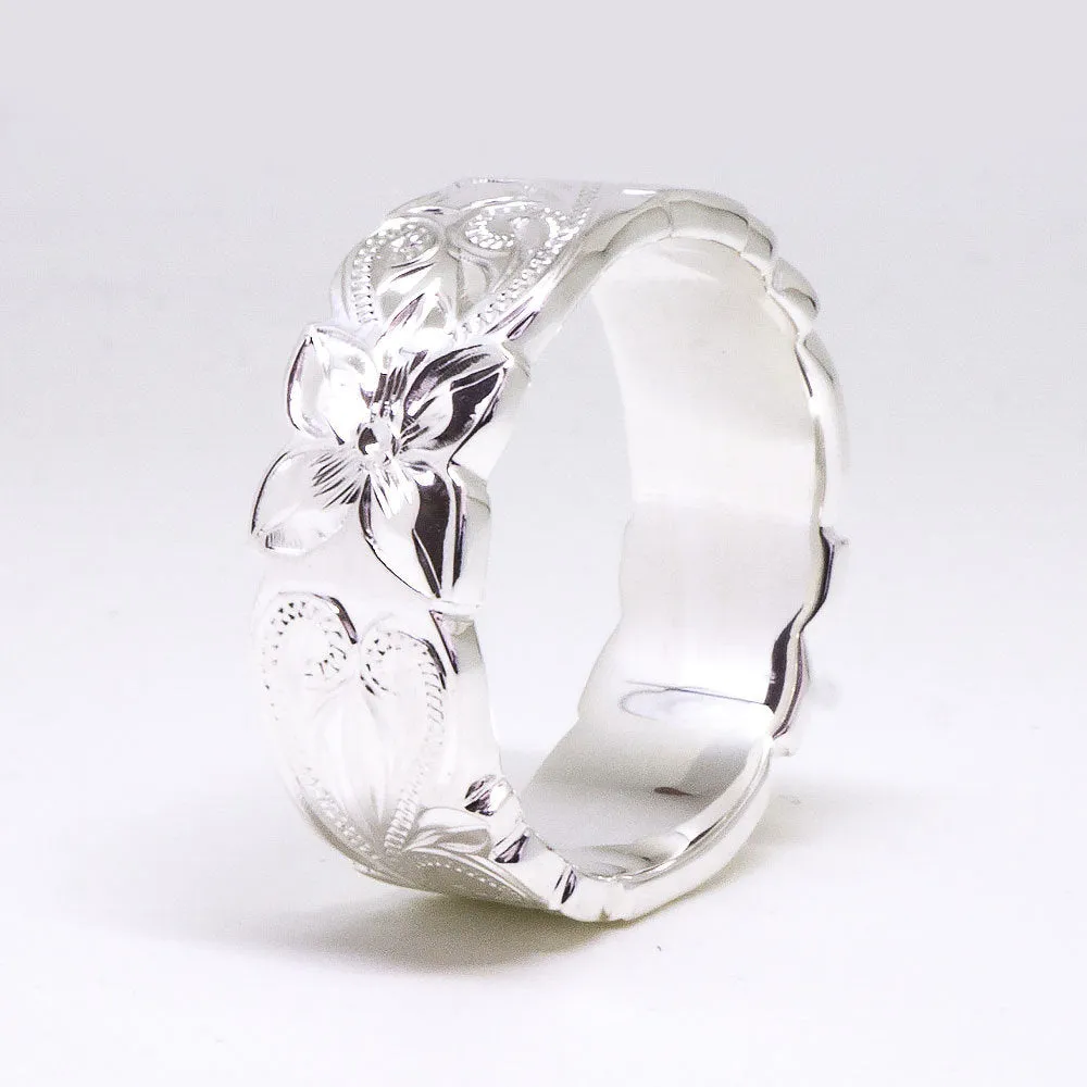 Silver Hawaiian Ring, Hand Engraved Design Rings From Hawaii (6mm Width, Flat Style)