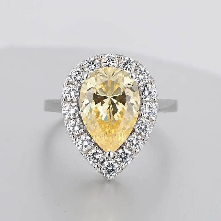 Simulated Diamond Pear Cut Halo Engagement Ring