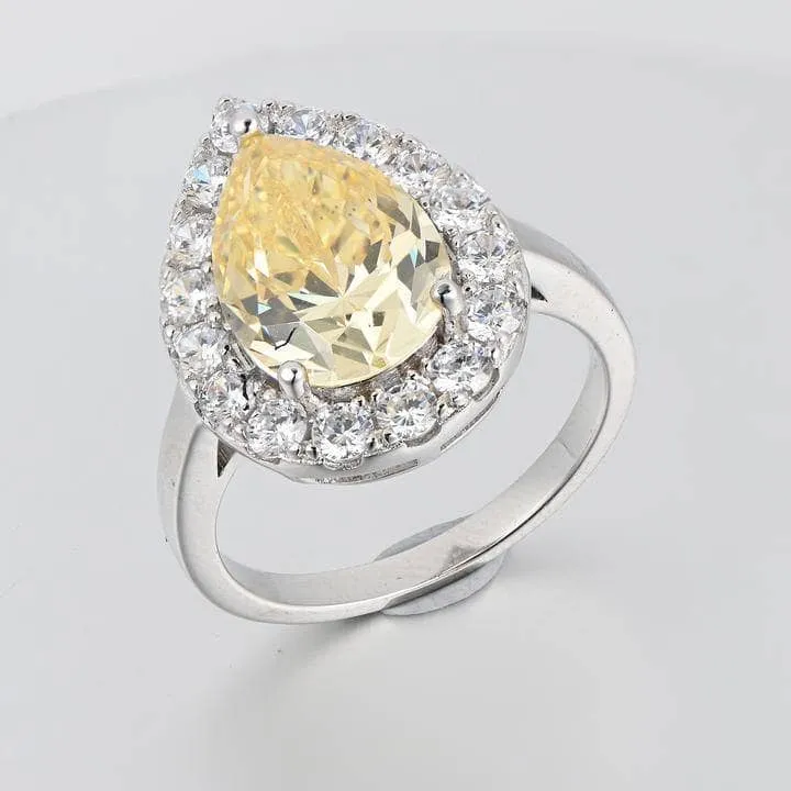 Simulated Diamond Pear Cut Halo Engagement Ring