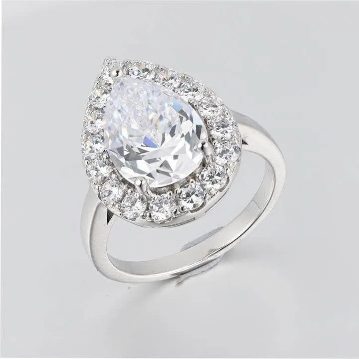 Simulated Diamond Pear Cut Halo Engagement Ring