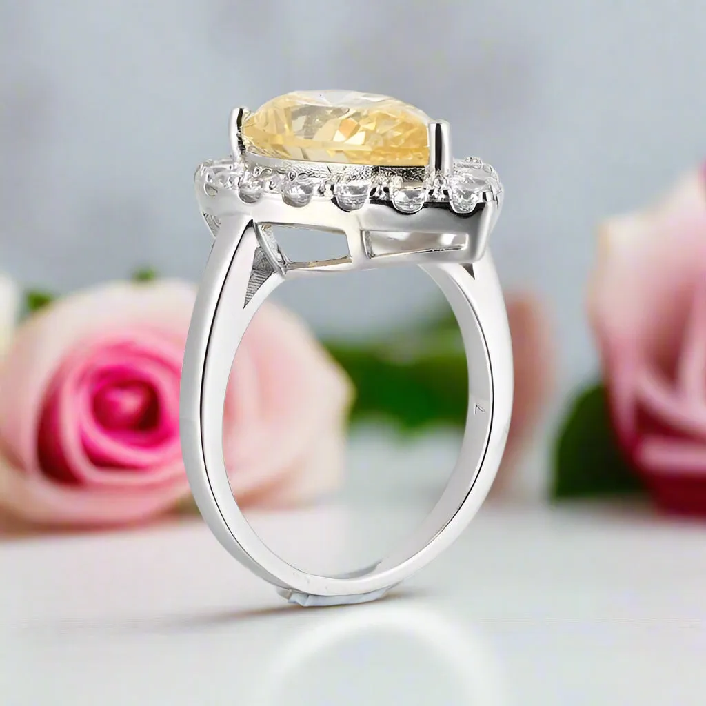 Simulated Diamond Pear Cut Halo Engagement Ring