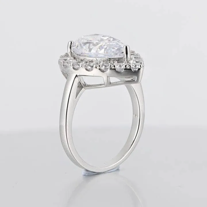Simulated Diamond Pear Cut Halo Engagement Ring