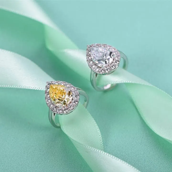 Simulated Diamond Pear Cut Halo Engagement Ring