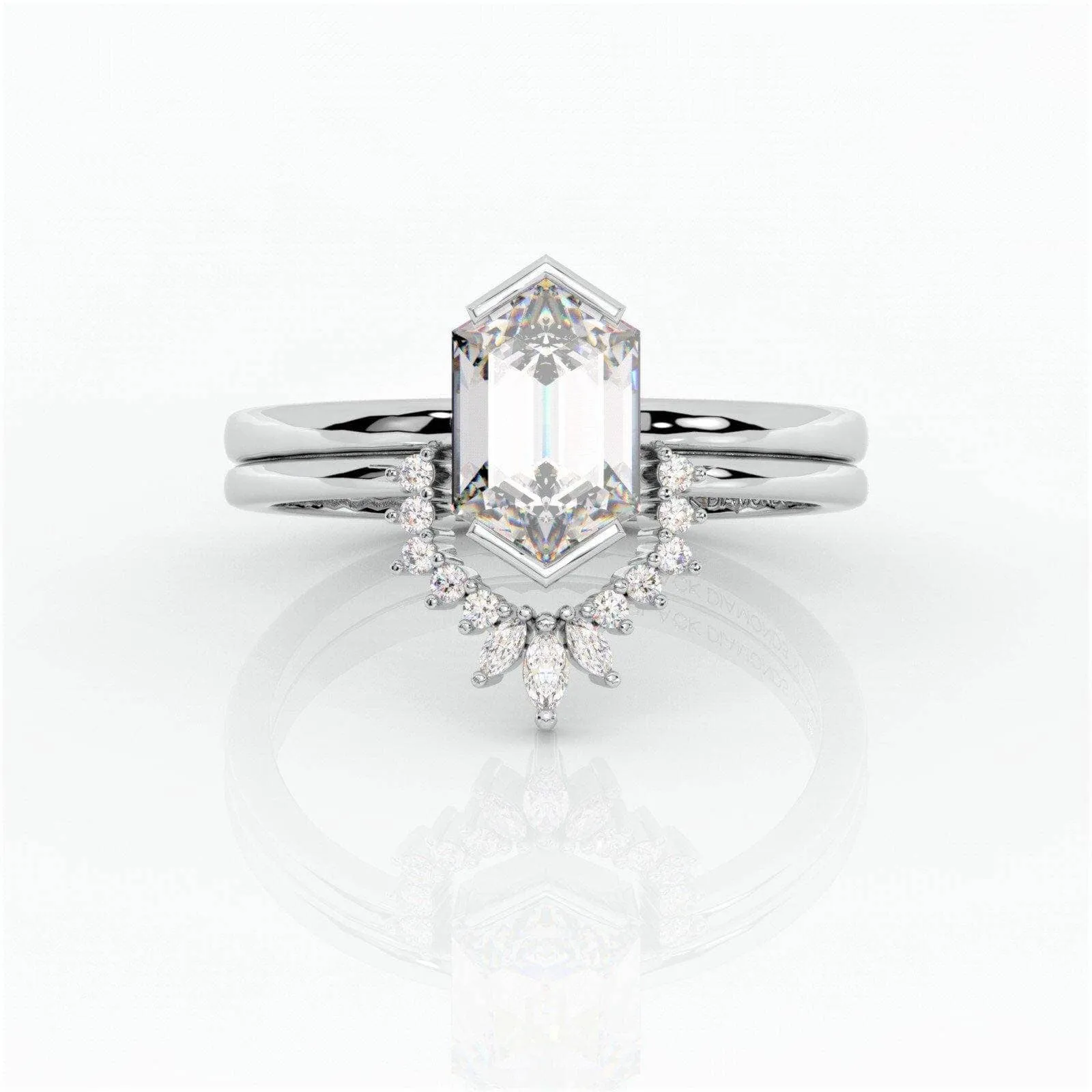 Sincerity - Hexagon Cut Diamond 14k Rose Gold Wedding Ring
