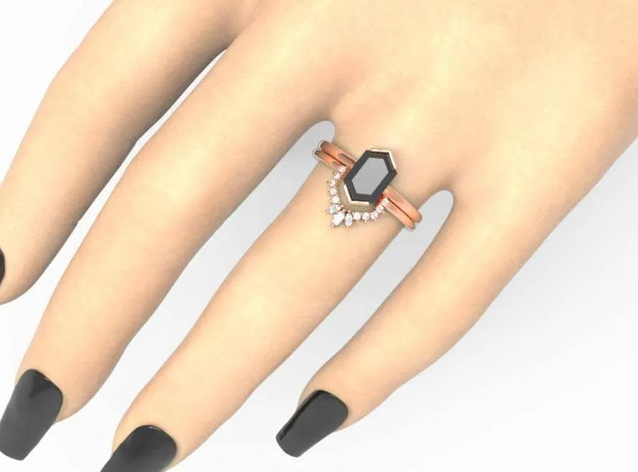 Sincerity - Hexagon Cut Diamond 14k Rose Gold Wedding Ring