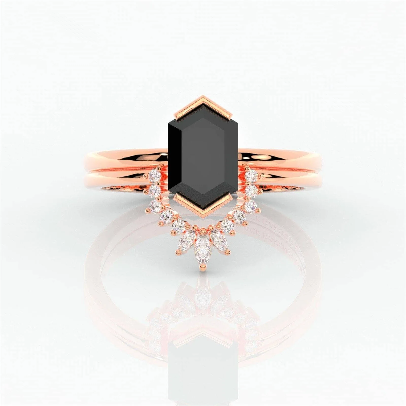 Sincerity - Hexagon Cut Diamond 14k Rose Gold Wedding Ring