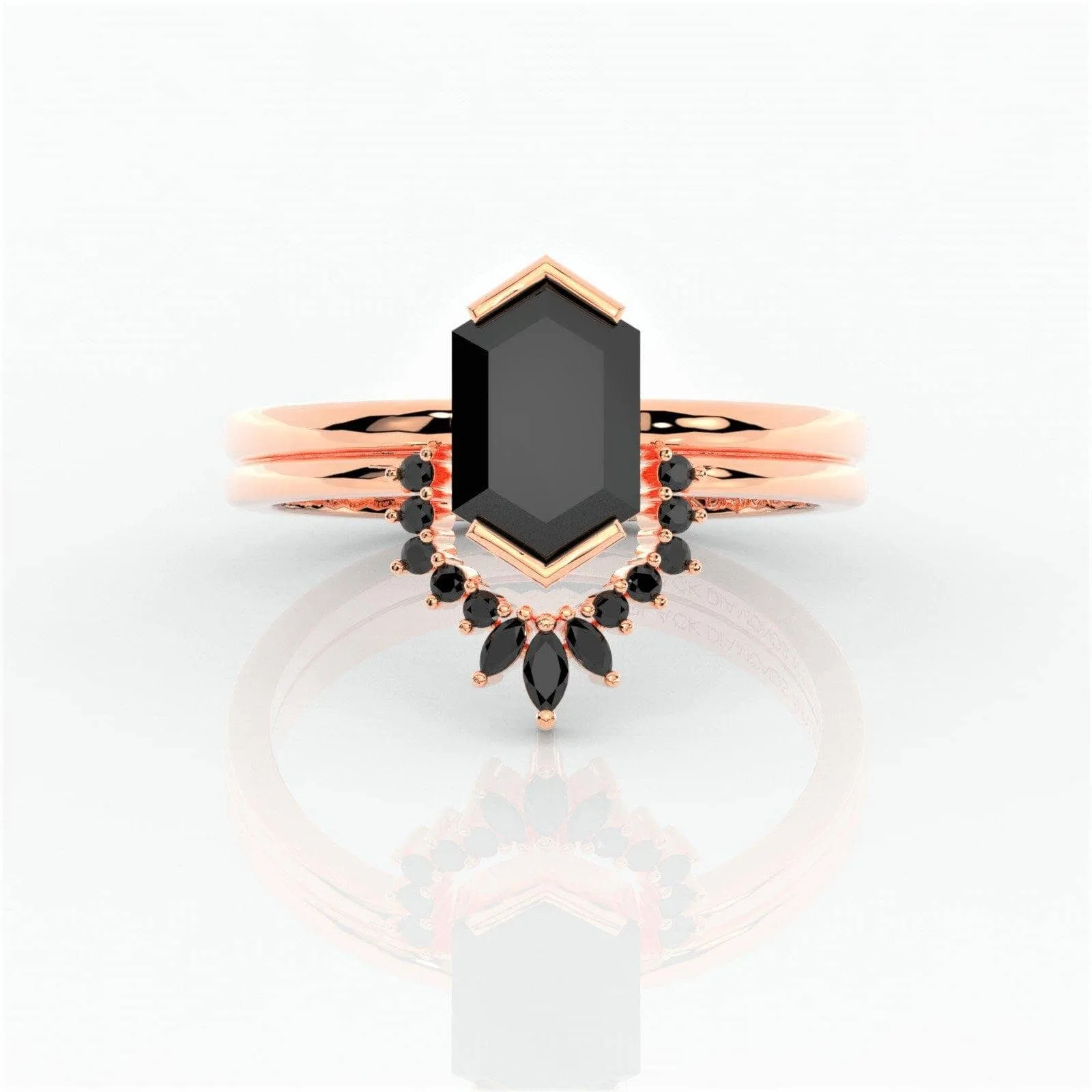 Sincerity - Hexagon Cut Diamond 14k Rose Gold Wedding Ring