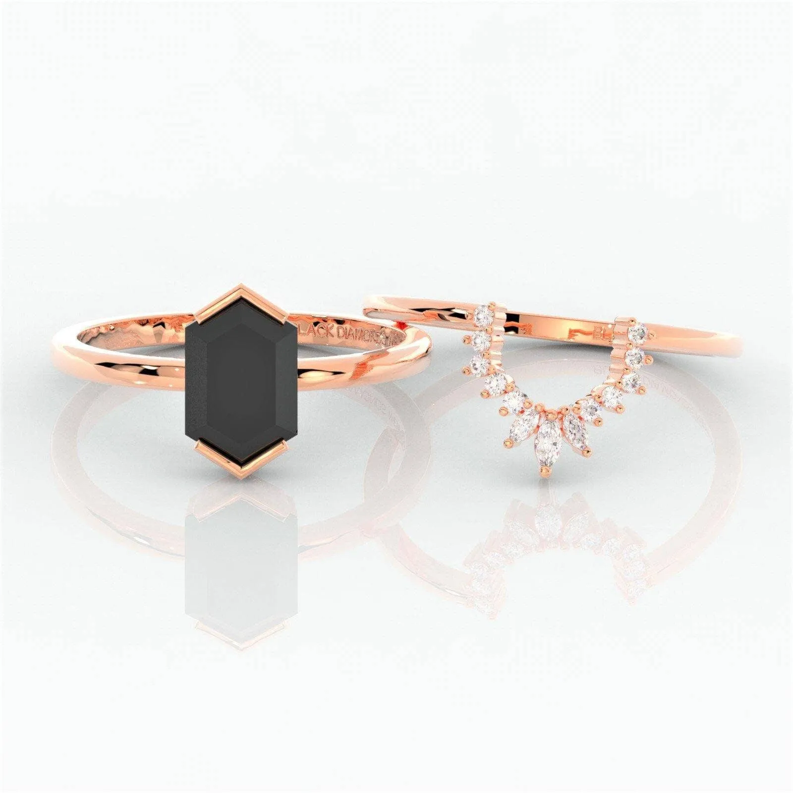 Sincerity - Hexagon Cut Diamond 14k Rose Gold Wedding Ring