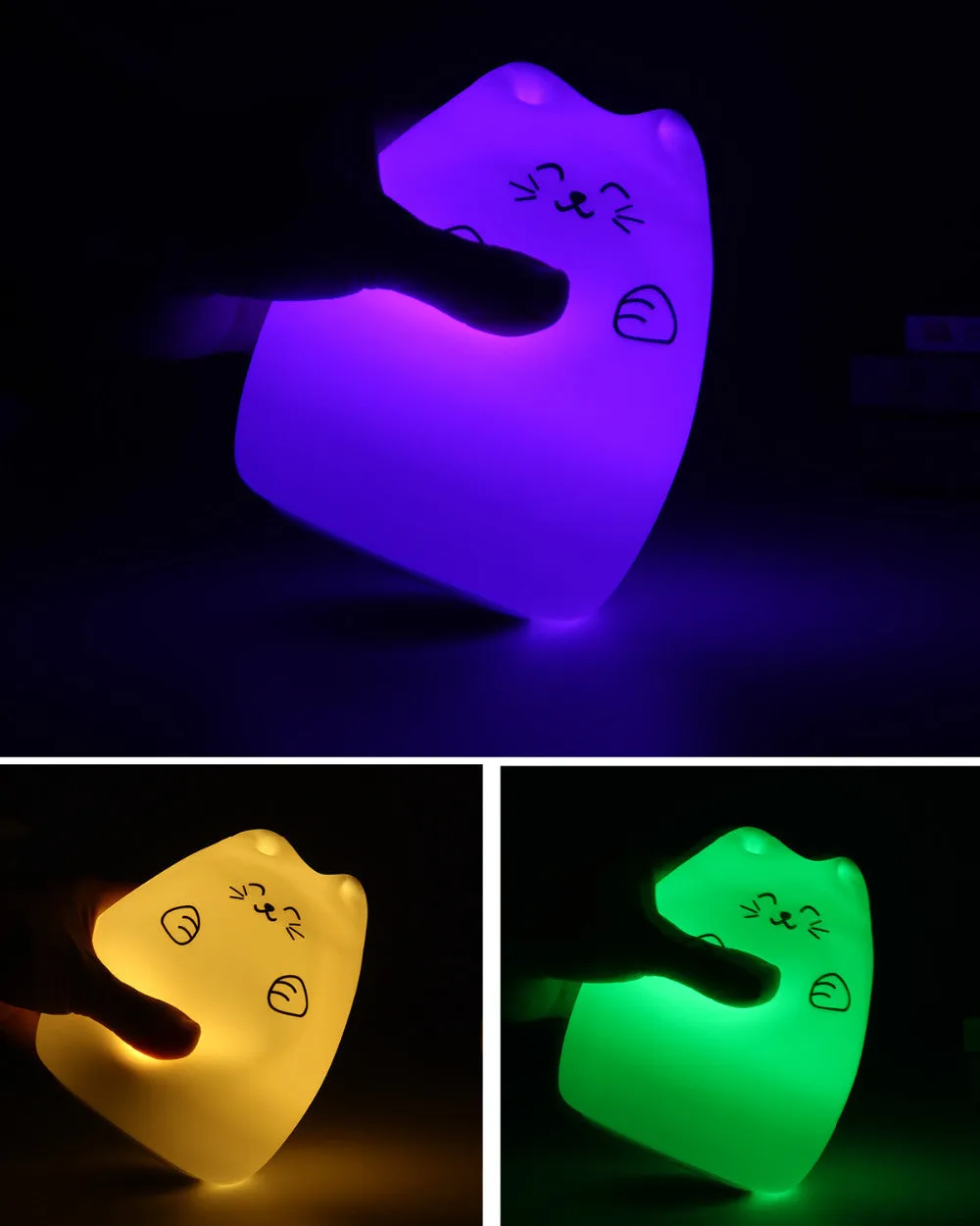 Soft Silicone 7 Changing Color LED Cat Night Lights