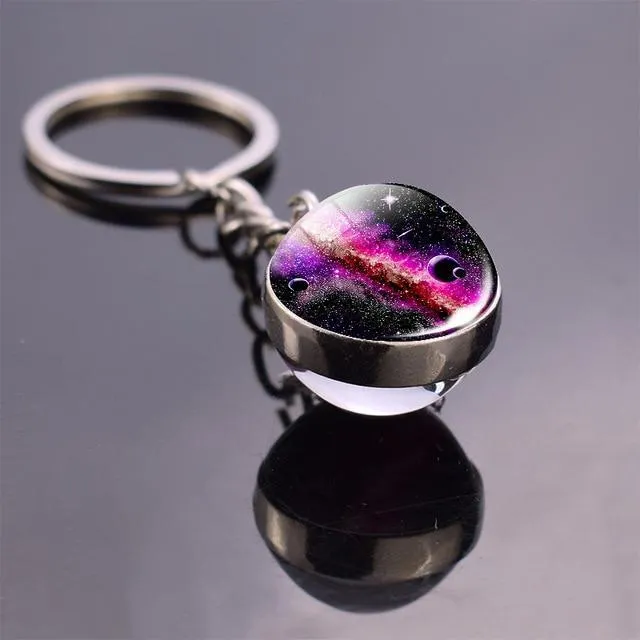 Solar System Galaxy Planet Glass ball Key Rings