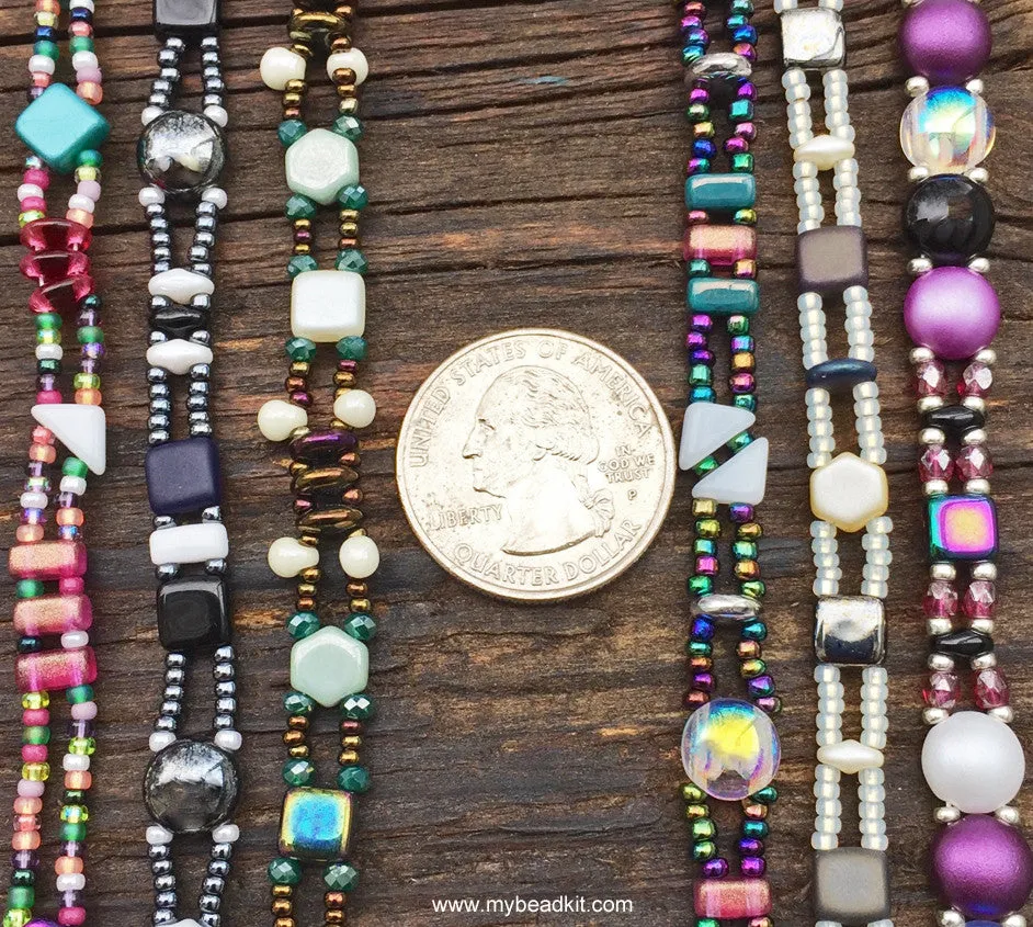 SOLD OUT! Mix It Up! Beaded Bracelet Kit with 2-Hole Glass Beads (Purple White Black)