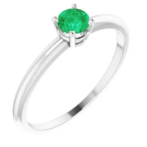 Sterling Silver 3 mm Round Imitation Emerald Birthstone Ring Size 3