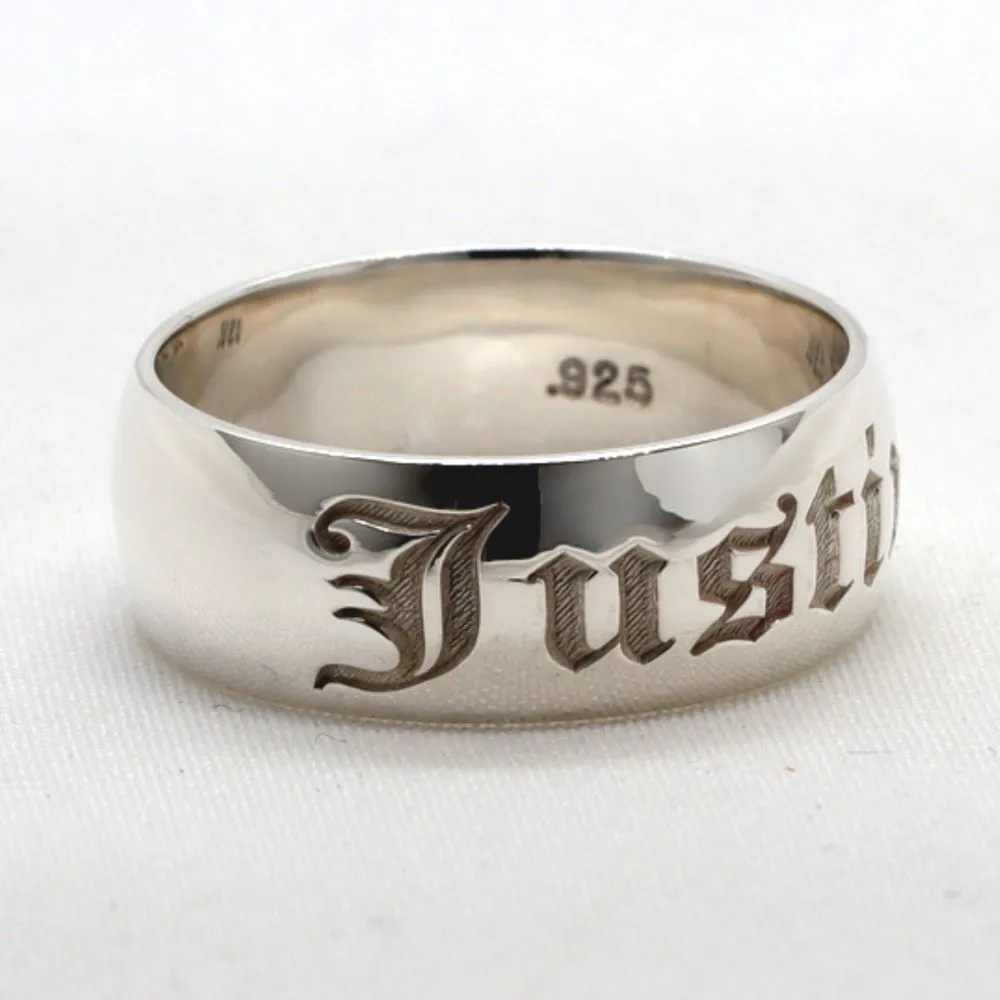 Sterling Silver Custom Ring With Name Engraved (8MM Width, Dome Style) )