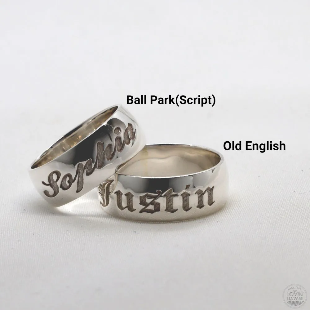 Sterling Silver Custom Ring With Name Engraved (8MM Width, Dome Style) )
