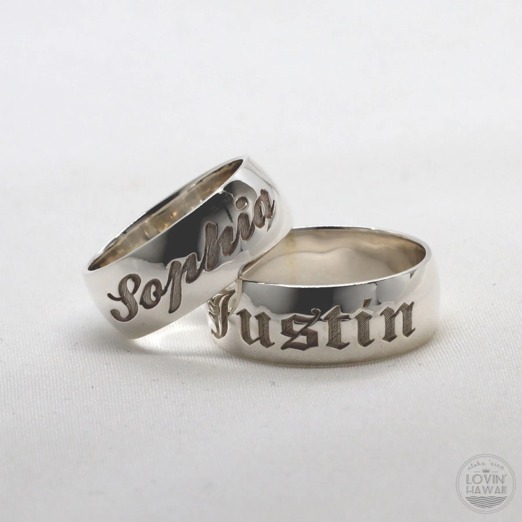 Sterling Silver Custom Ring With Name Engraved (8MM Width, Dome Style) )