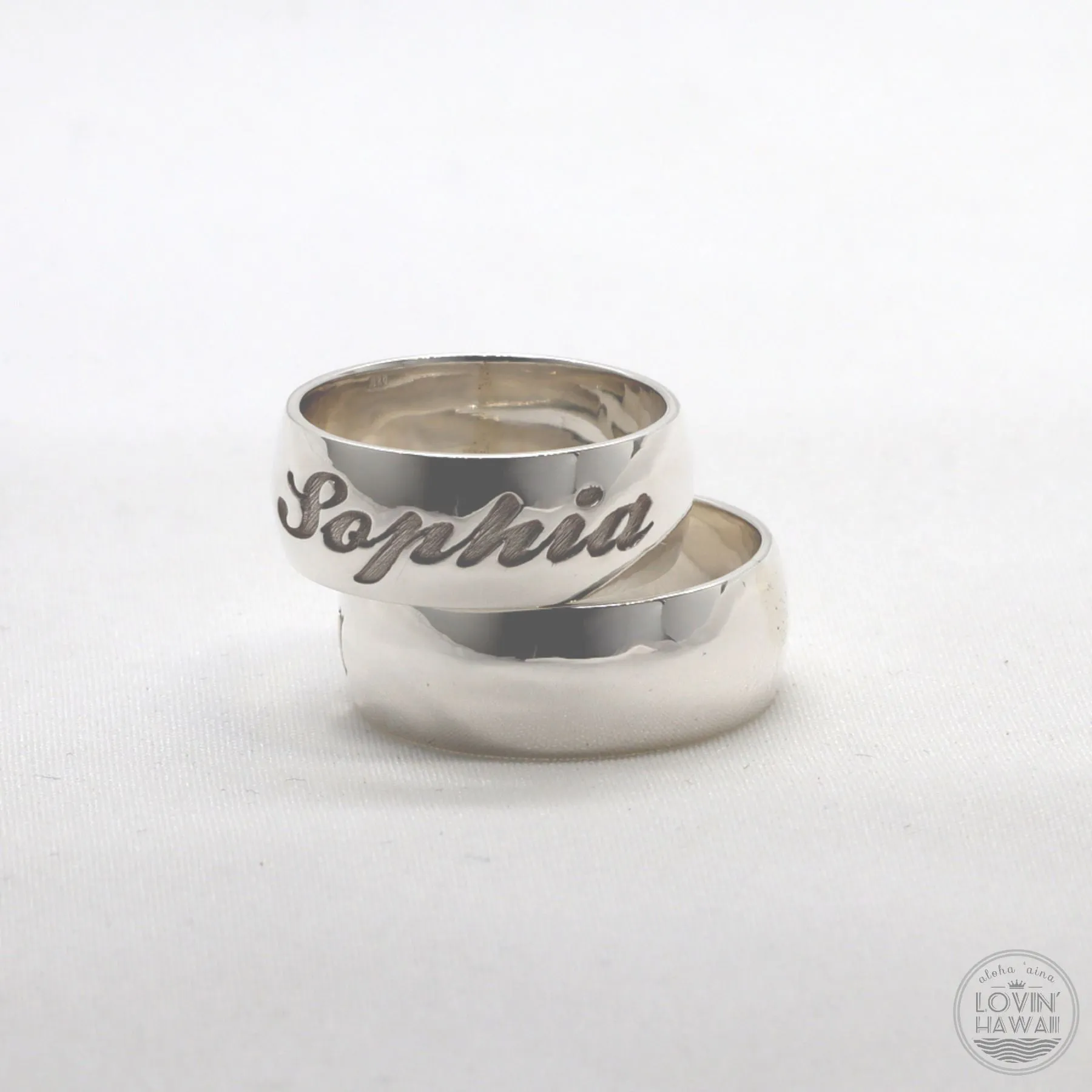 Sterling Silver Custom Ring With Name Engraved (8MM Width, Dome Style) )