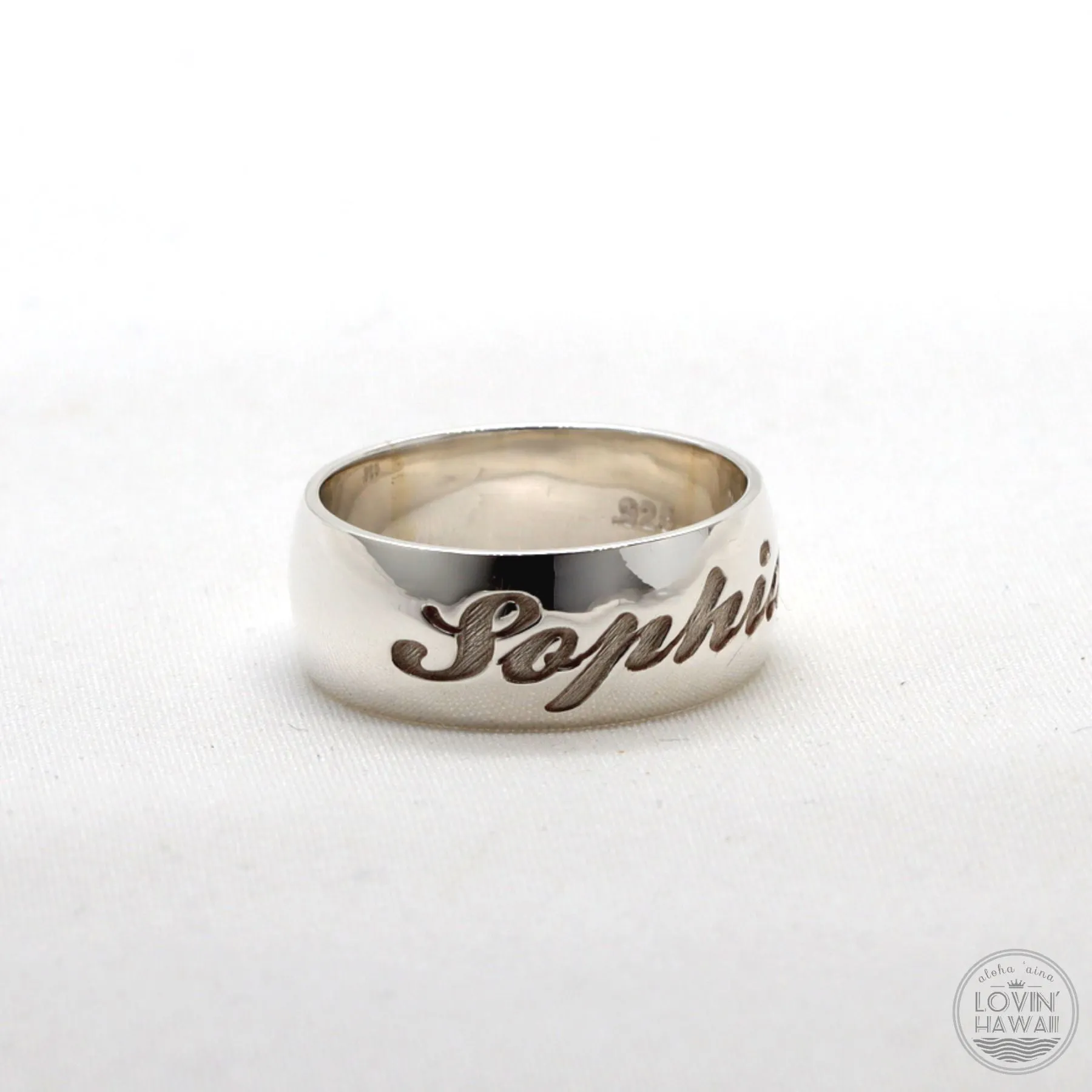 Sterling Silver Custom Ring With Name Engraved (8MM Width, Dome Style) )