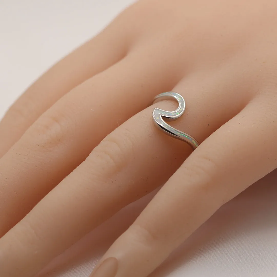 Sterling Silver Handmade Ocean Wave Ring with Opal ( 2.5MM Width)