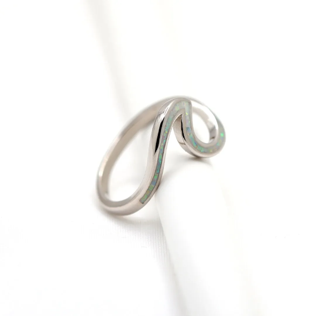 Sterling Silver Handmade Ocean Wave Ring with Opal ( 2.5MM Width)