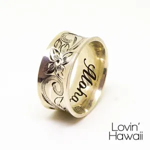 Sterling Silver Hawaiian Jewelry Rings with Plumeria Flower & Maile Leaf Design (10mm Width)