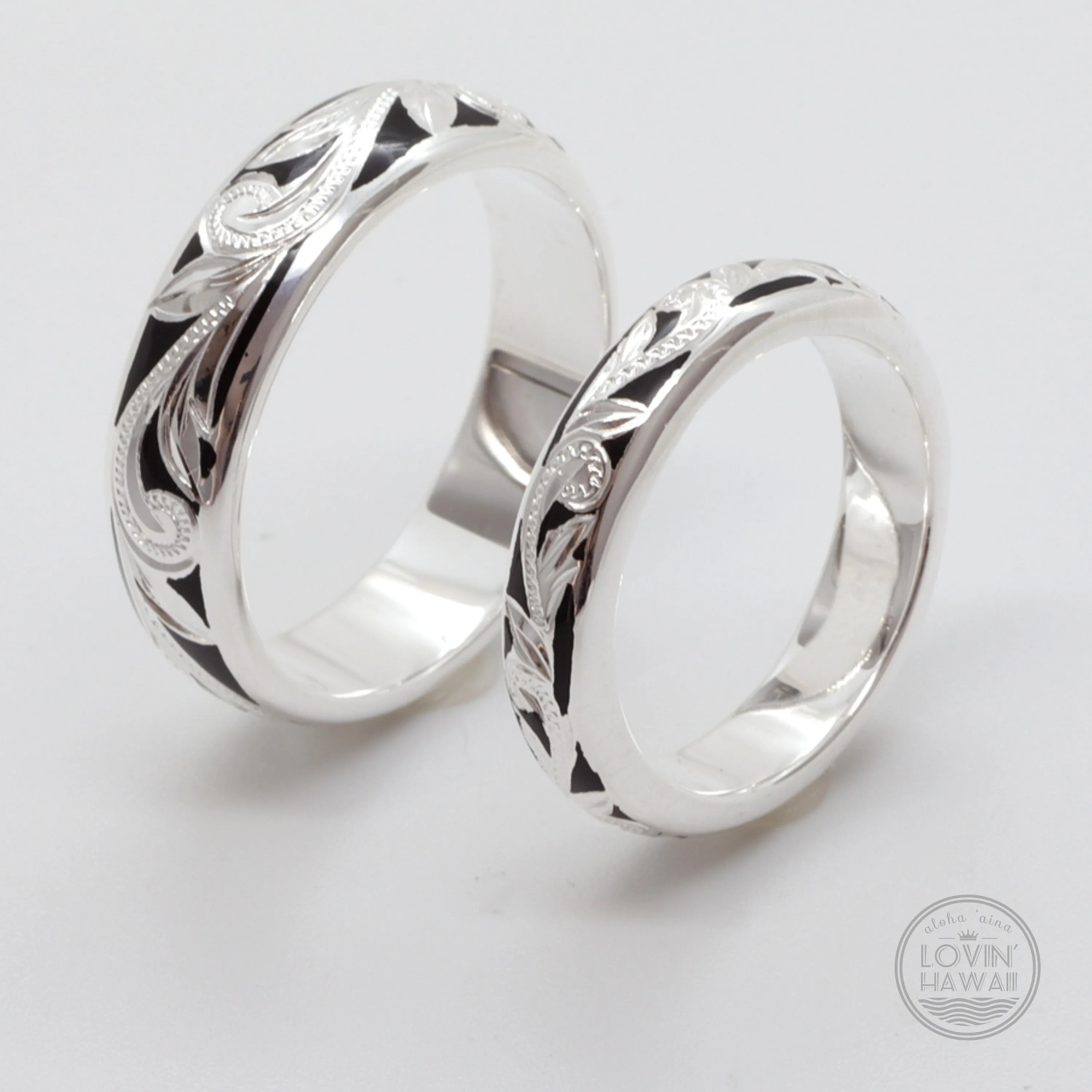 Sterling silver Hawaiian Ring, Hand Engraved with Hawaiian Heritage Design, (4mm or 6mm width)