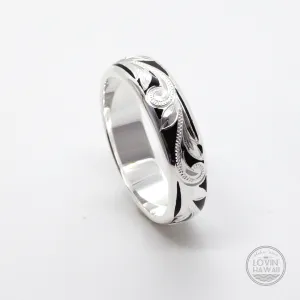 Sterling silver Hawaiian Ring, Hand Engraved with Hawaiian Heritage Design, (4mm or 6mm width)