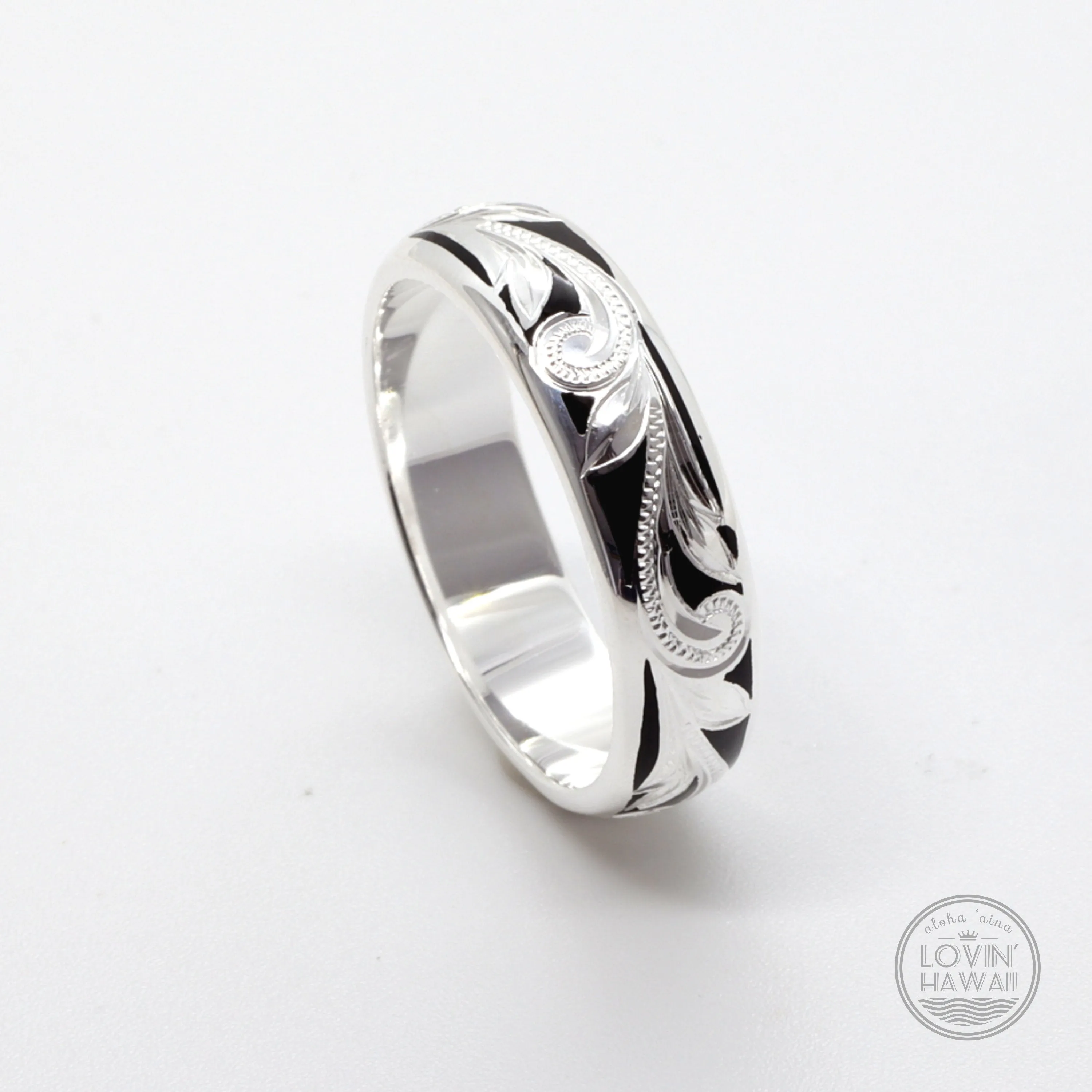 Sterling silver Hawaiian Ring, Hand Engraved with Hawaiian Heritage Design, (4mm or 6mm width)