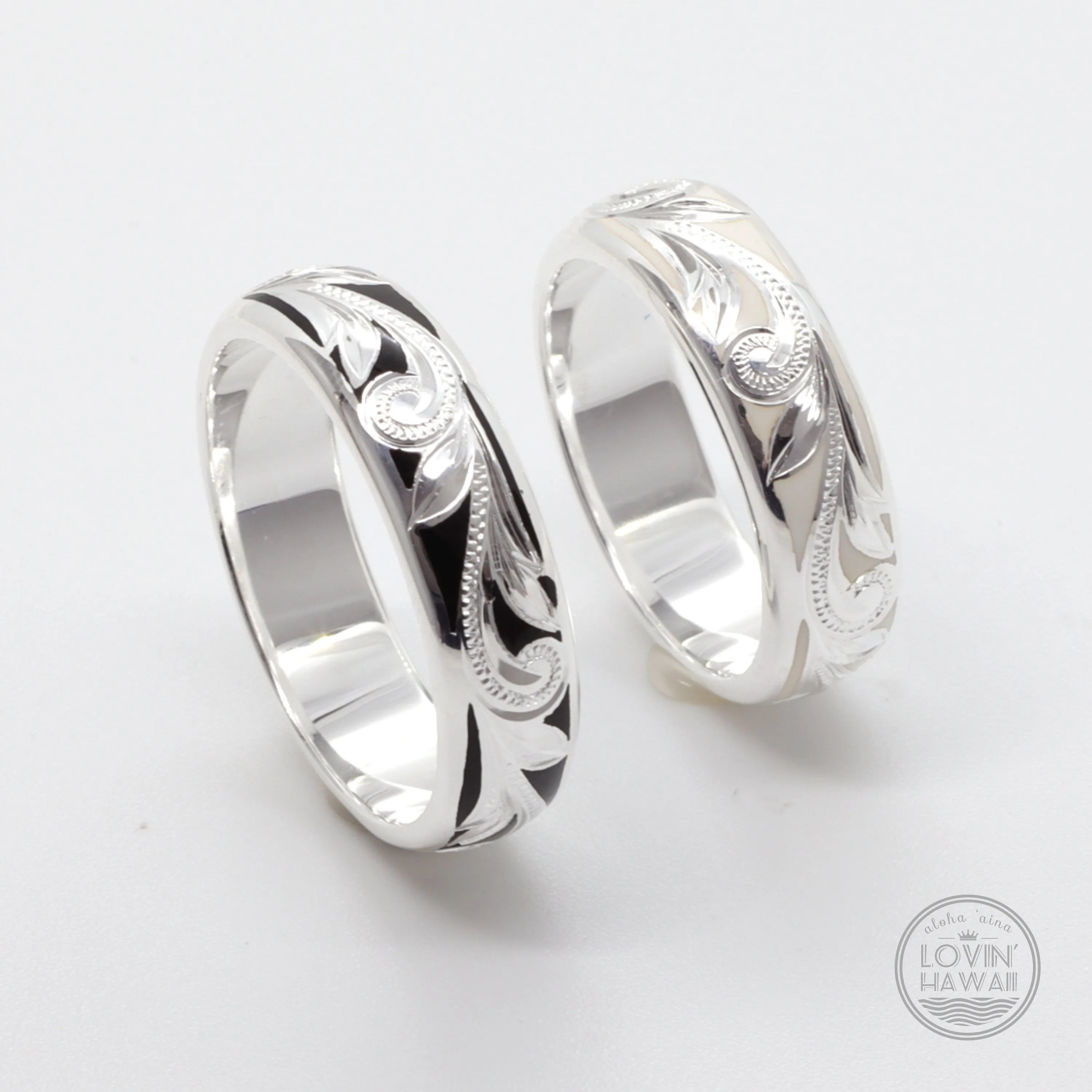 Sterling silver Hawaiian Ring, Hand Engraved with Hawaiian Heritage Design, (4mm or 6mm width)