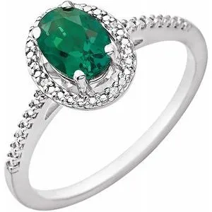 Sterling Silver Lab Created Emerald & .01 CTW Diamond Ring