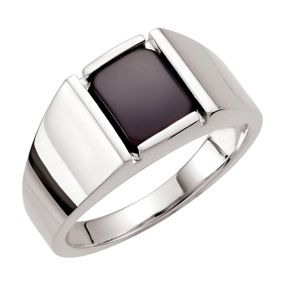 Sterling Silver Men's Onyx Ring, Size 7