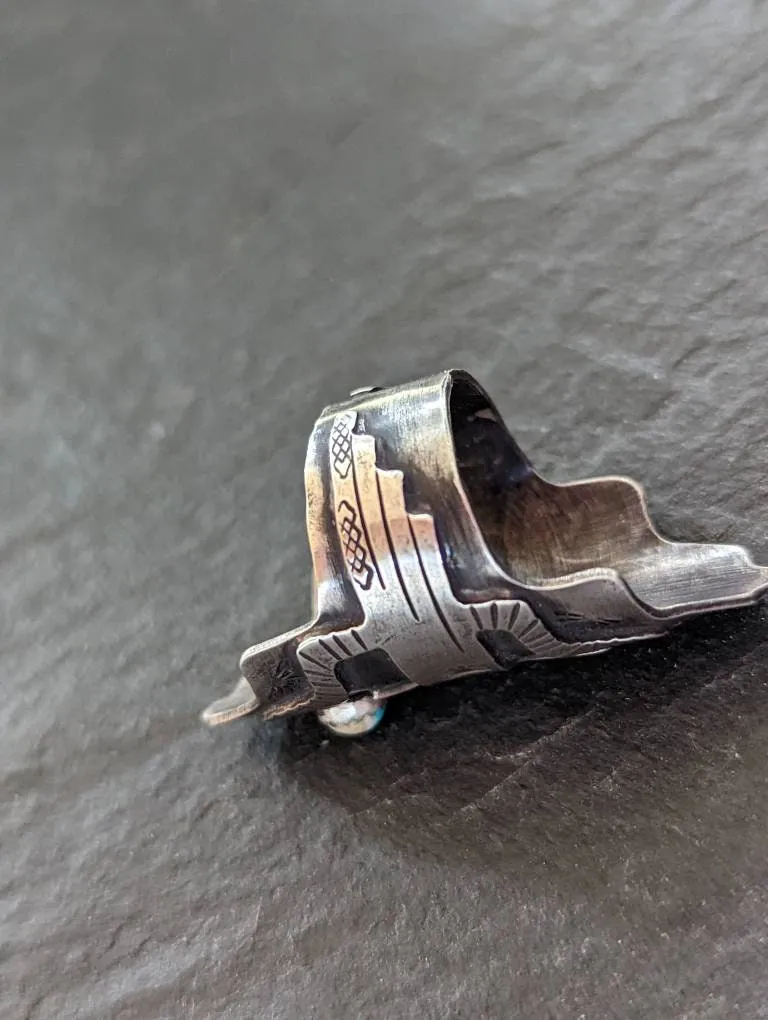 Sterling silver saddle ring - large with thunderbird and American mined Turquoise - NiciArt