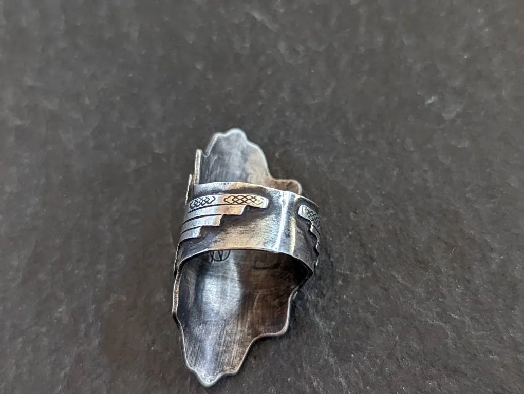 Sterling silver saddle ring - large with thunderbird and American mined Turquoise - NiciArt