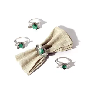 Sterling Silver Set of 4 Rough Emeralds Napkin Ring