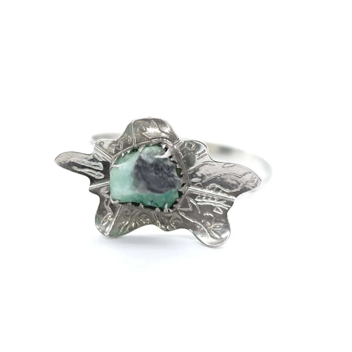 Sterling Silver Set of 4 Rough Emeralds Napkin Ring