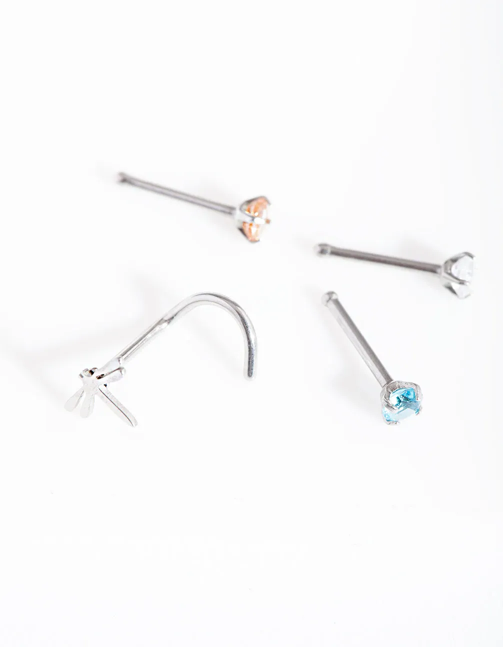 Surgical Steel Dragonfly Diamante Nose 4-Pack