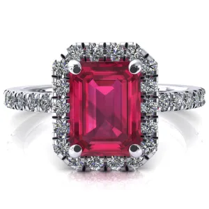 Talia Emerald Ruby 4 Prong Halo 5/8 Micropave Engagement Ring