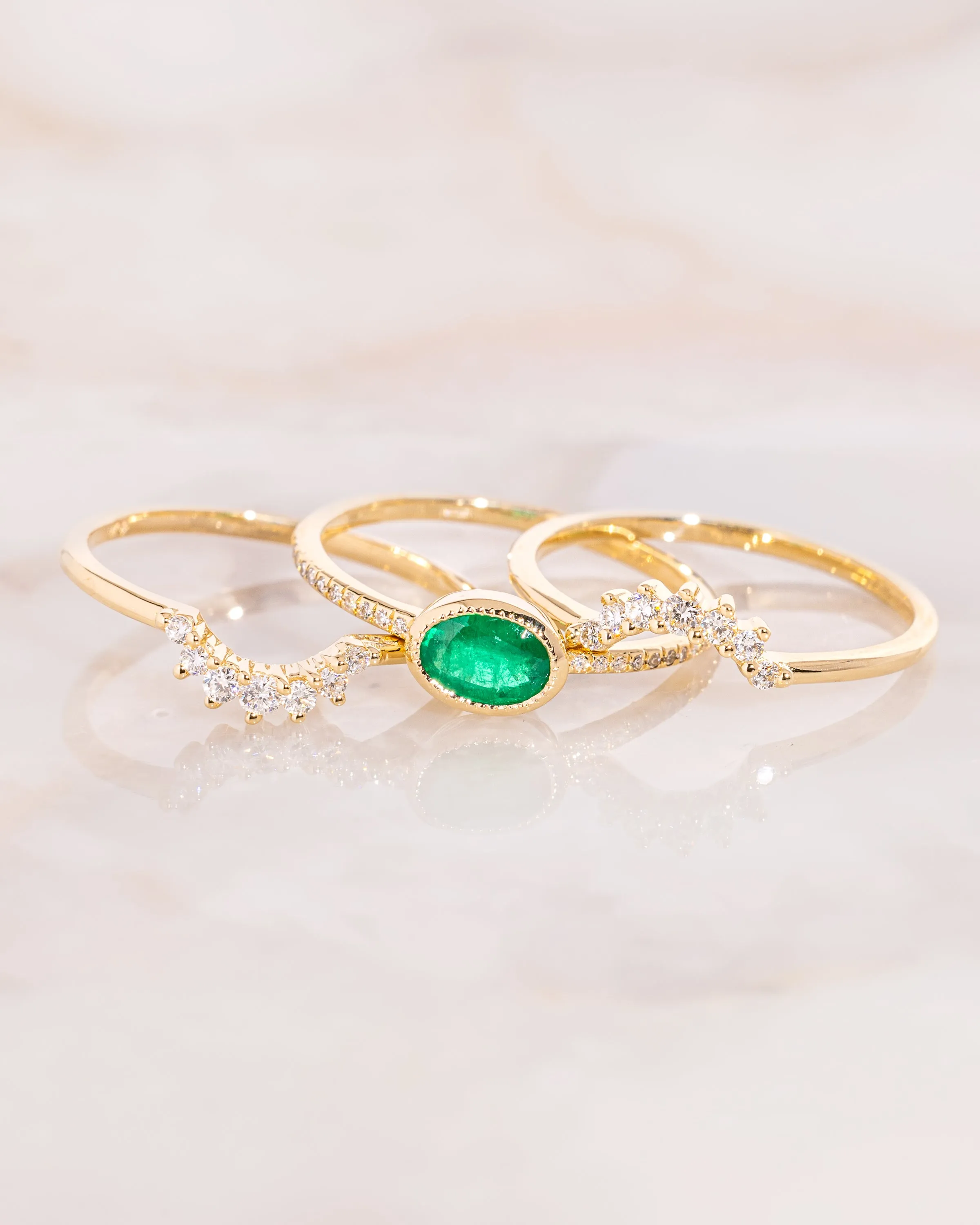 Three-Piece Emerald Ring Set