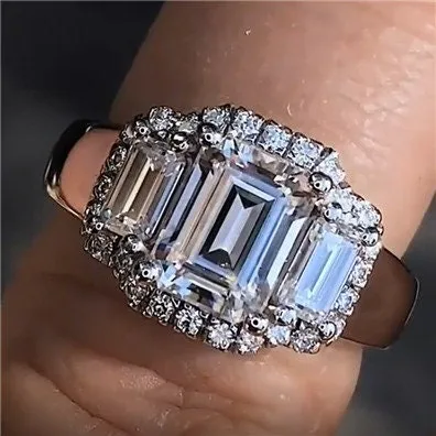 Three Stone Ring | Big Diamond Ring | Womens Engagement Ring | Engagement Rings | Womens Rings | Emerald Engagement Ring | Baguette Ring