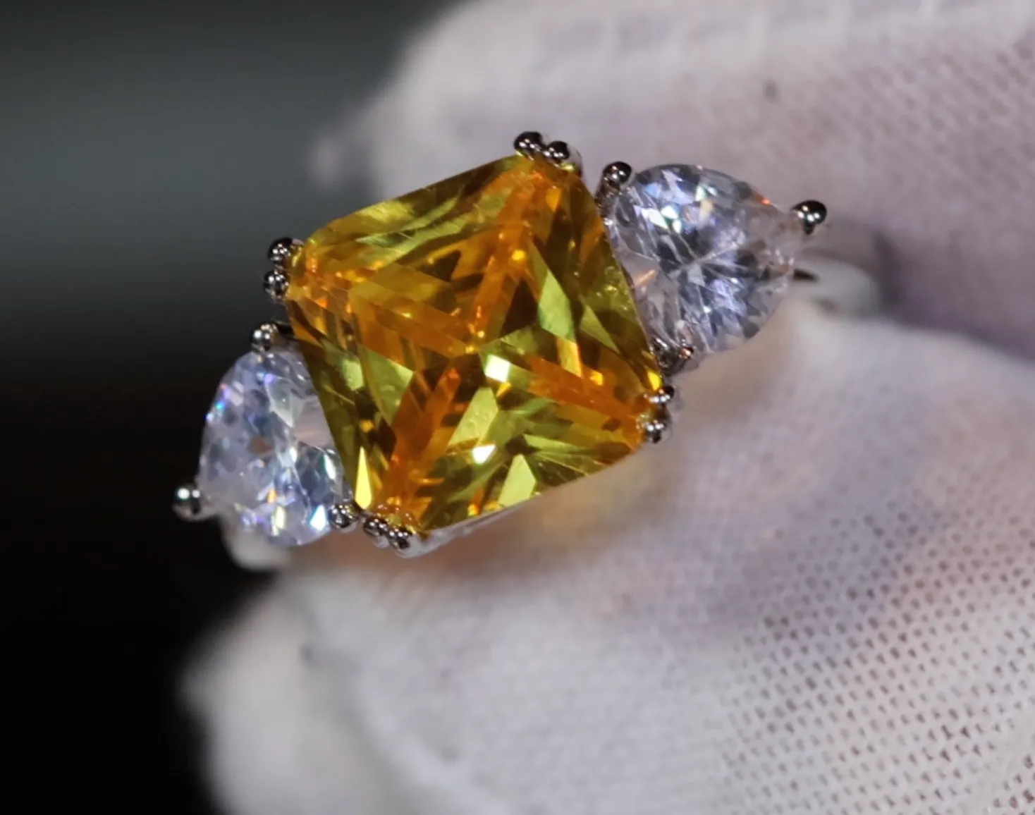Three Stone Ring | Yellow Diamond Ring | Womens Engagement Ring | Engagement Rings | Womens Rings | Emerald Engagement Ring | Baguette Ring