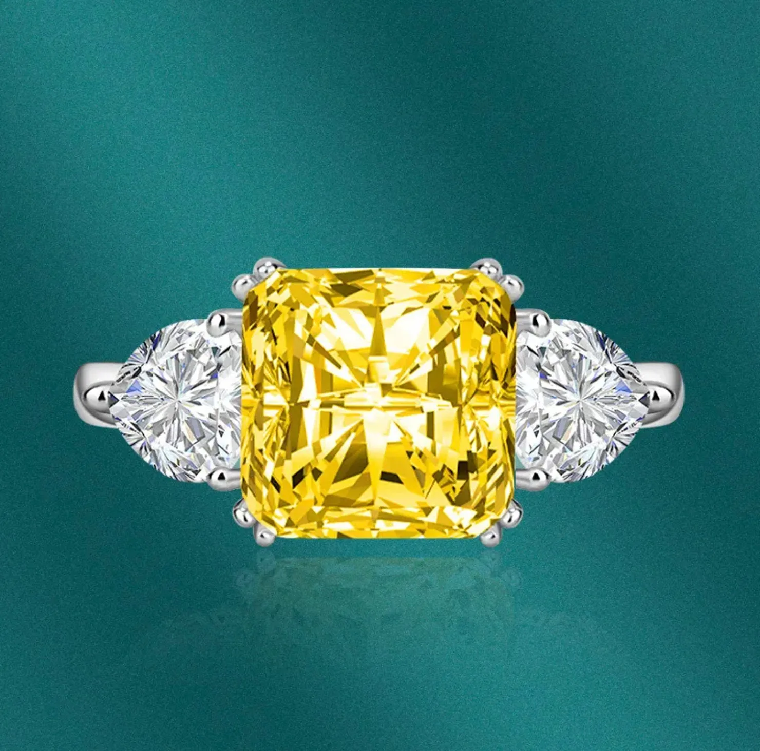 Three Stone Ring | Yellow Diamond Ring | Womens Engagement Ring | Engagement Rings | Womens Rings | Emerald Engagement Ring | Baguette Ring