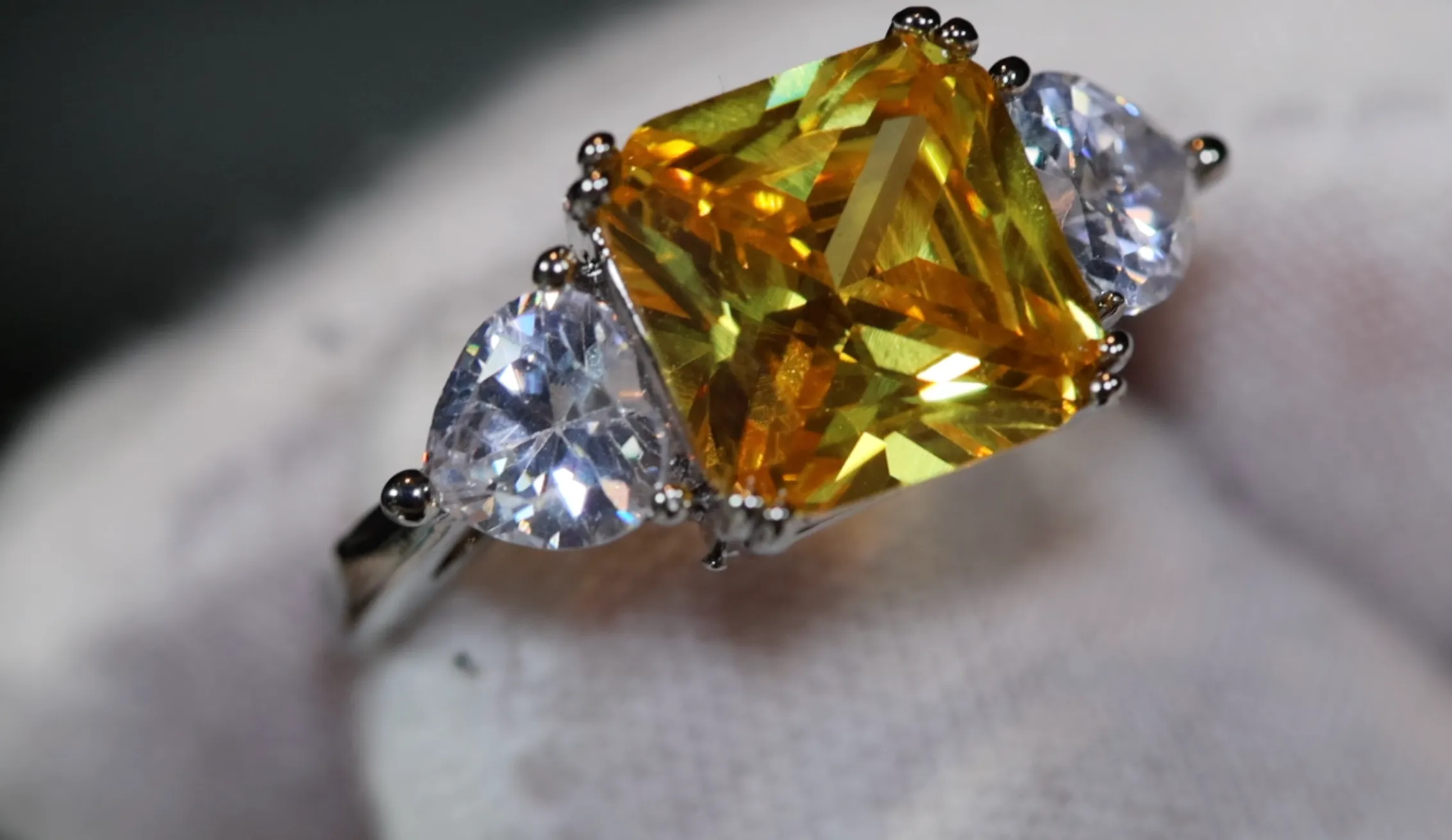 Three Stone Ring | Yellow Diamond Ring | Womens Engagement Ring | Engagement Rings | Womens Rings | Emerald Engagement Ring | Baguette Ring