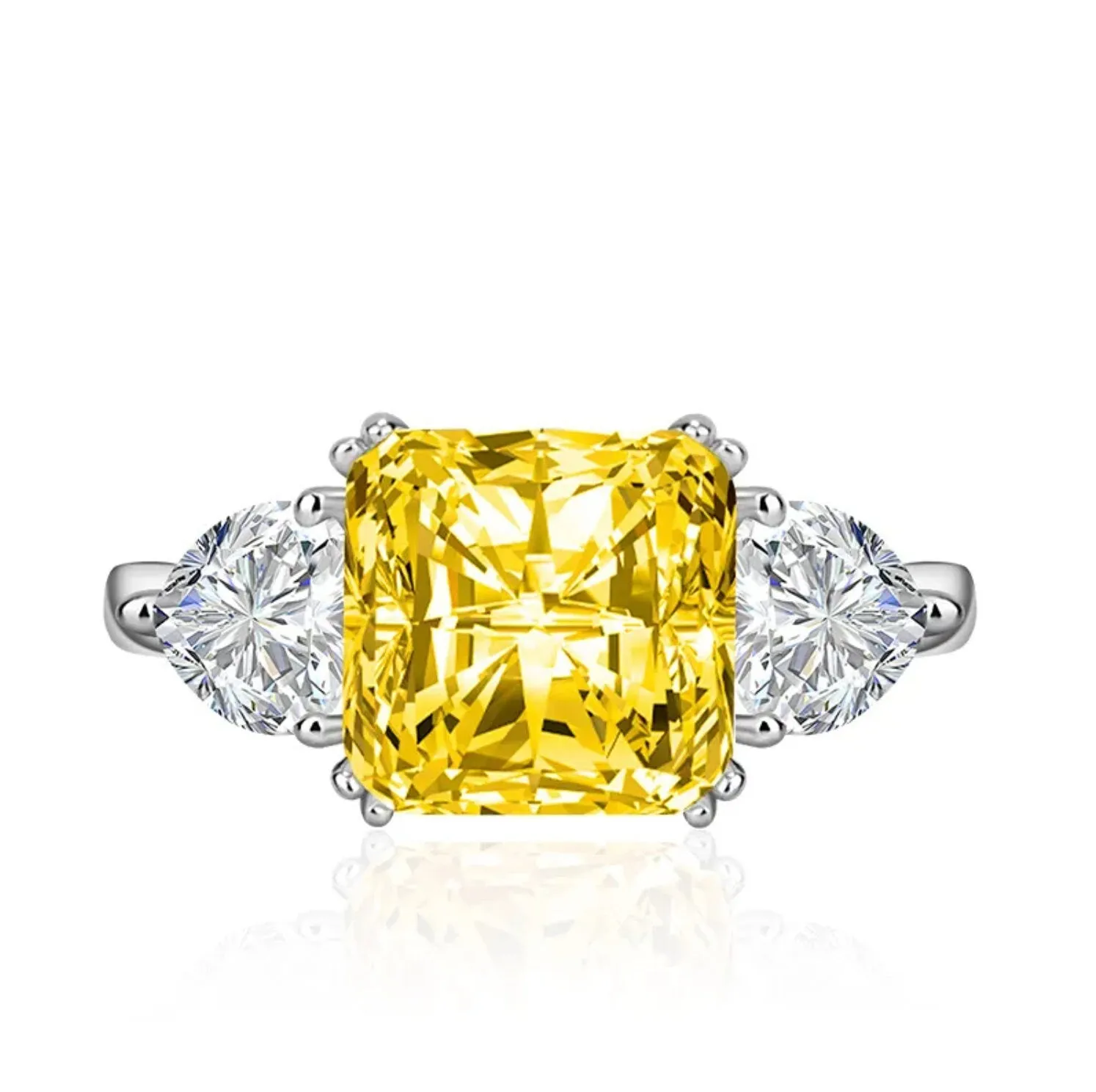 Three Stone Ring | Yellow Diamond Ring | Womens Engagement Ring | Engagement Rings | Womens Rings | Emerald Engagement Ring | Baguette Ring