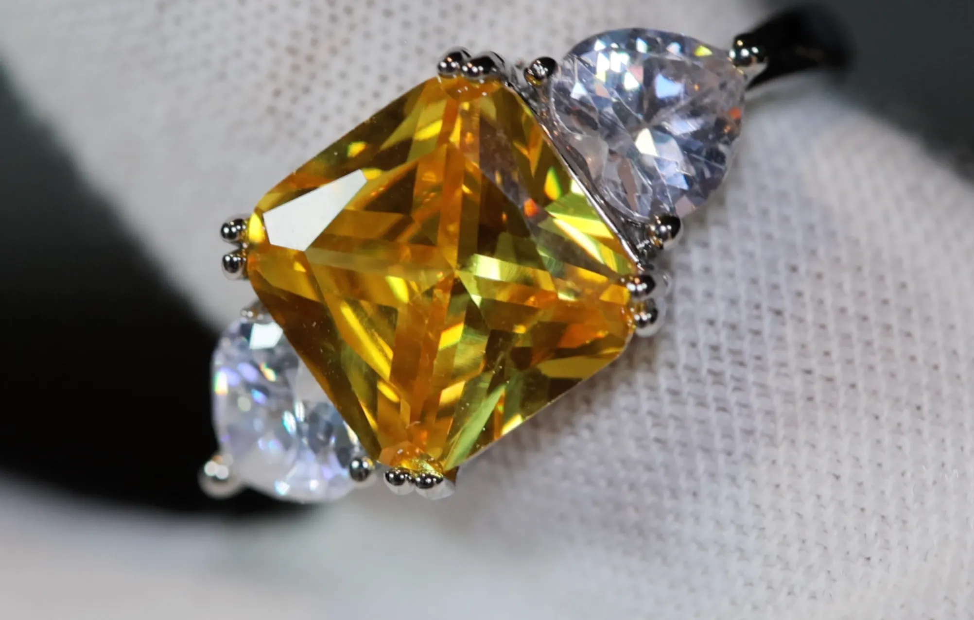 Three Stone Ring | Yellow Diamond Ring | Womens Engagement Ring | Engagement Rings | Womens Rings | Emerald Engagement Ring | Baguette Ring