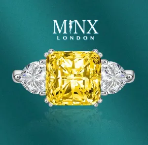 Three Stone Ring | Yellow Diamond Ring | Womens Engagement Ring | Engagement Rings | Womens Rings | Emerald Engagement Ring | Baguette Ring