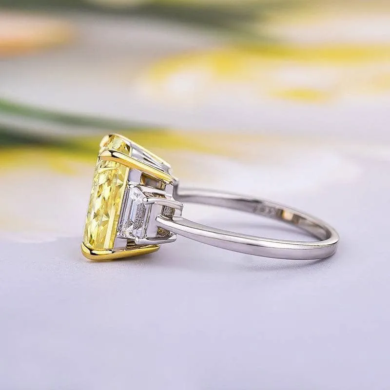 Three Stone Yellow Diamond Radiant Cut Engagement Ring
