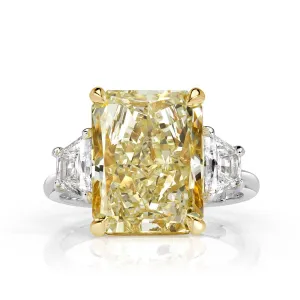 Three Stone Yellow Diamond Radiant Cut Engagement Ring