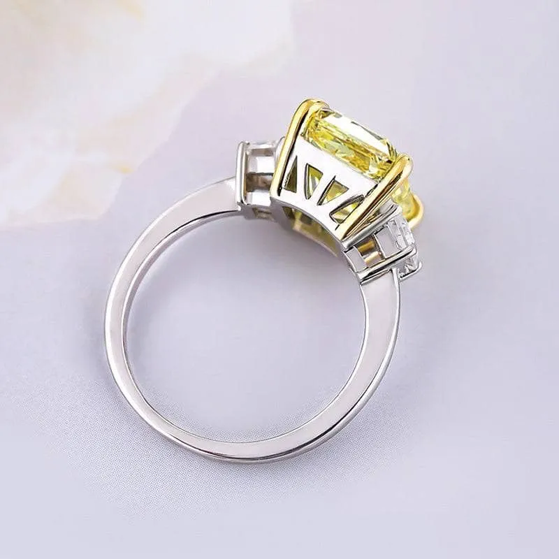 Three Stone Yellow Diamond Radiant Cut Engagement Ring